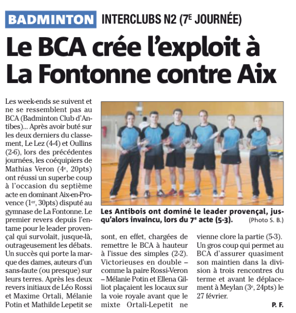 Presse : Le BCA crée l’exploit à La Fontonne contre Aix