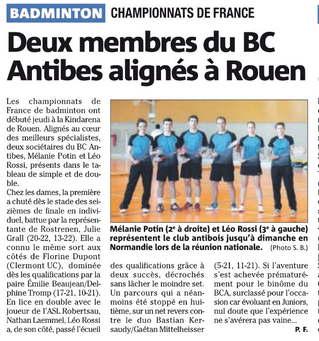 Presse : Deux membre du BC Antibes alignés à Rouen